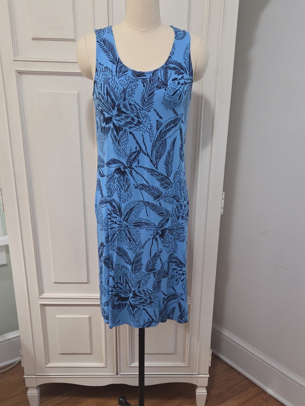Chico's Light Blue Floral Print  To Knee Tank Dress